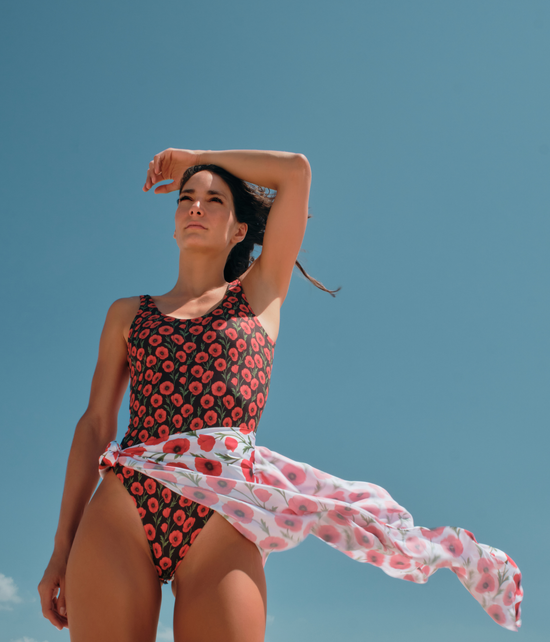 Enterizo Acacia Reversible Black Poppy & White Poppy