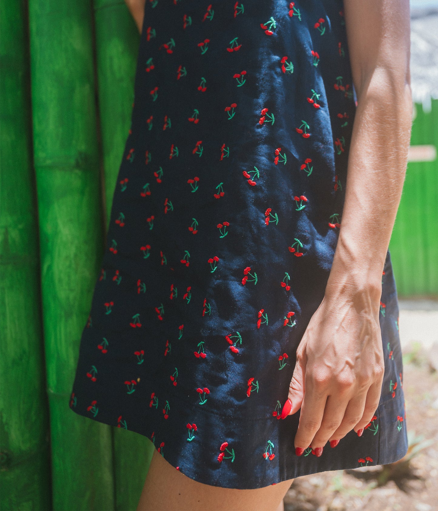 Mini Linen Dress Navy Cherries